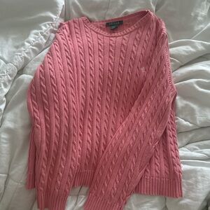 Ralph Lauren Bubblegum Pink Cable Knit Crewneck Sweater
